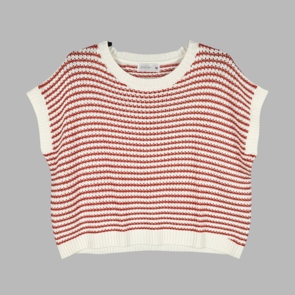 KNIT MIX Super Cute RED & WHITE STRIPES Sleeveless Sweater SUPER SOFT! sz XL
